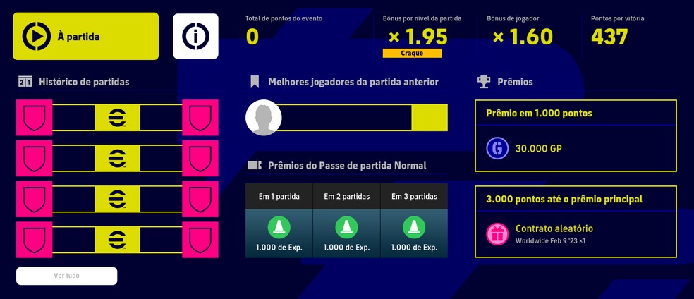 HUB do Evento de Turnê "English League" do eFootball 2023 — Foto: Reprodução in-game