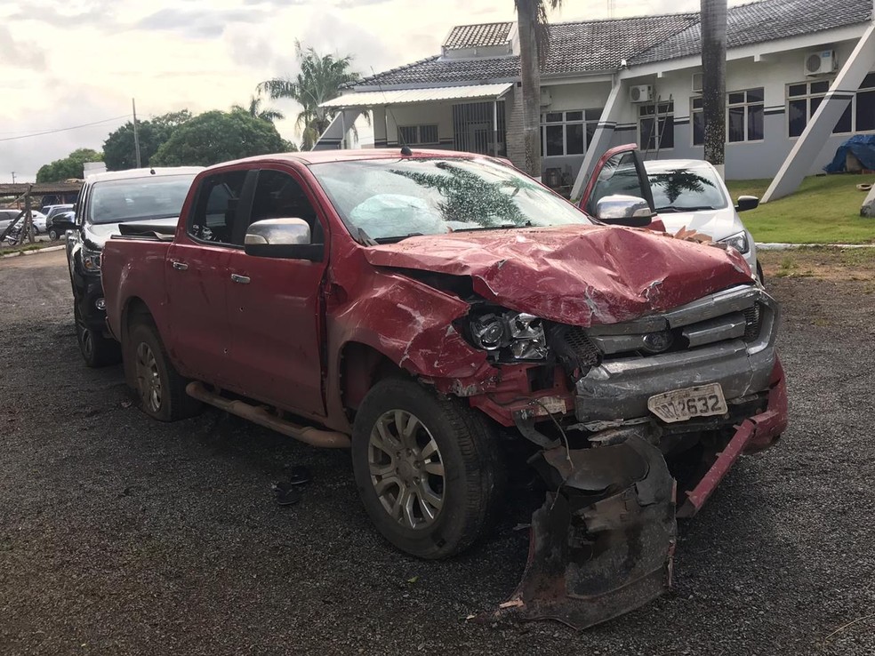 Caminhonete usada pelos assaltantes foi apreendida pela polícia — Foto: Polícia Civil de Mato Grosso/Assessoria