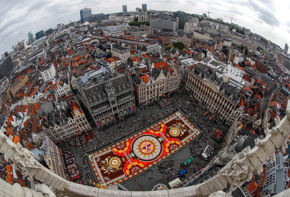 Um tapete de flores com 1800 m² é exibido em praça de Bruxelas, na Bélgica, em foto de 2018. País é considerado o maior consumidor de batatas fritas — Foto: Yves Herman/Reuters