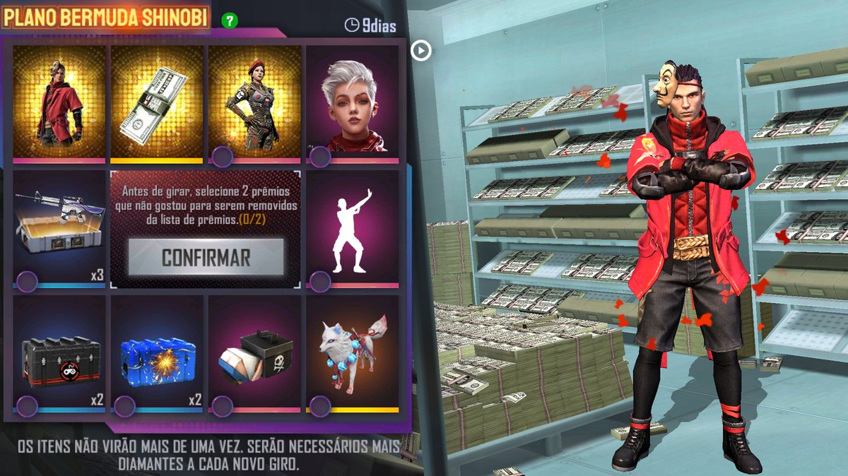 Free Fire E La Casa De Papel Escolha Royale Inclui Skin Plano Bermuda Shinobi Free Fire Ge
