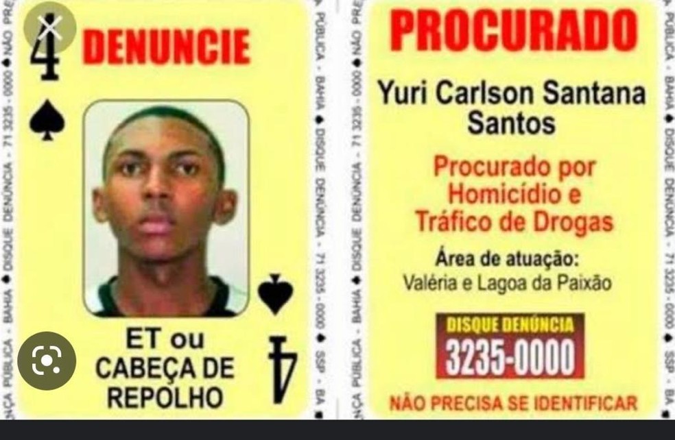 Baralho do crime: ex-integrante morre após confronto com PMs em Salvador — Foto: Divulgação/SSP-BA