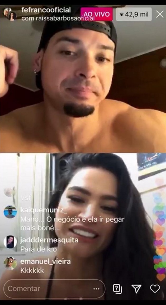 Transmissão ao vivo de Felipe Franco e Raissa Barbosa (Foto: Reprodução/Instagram)