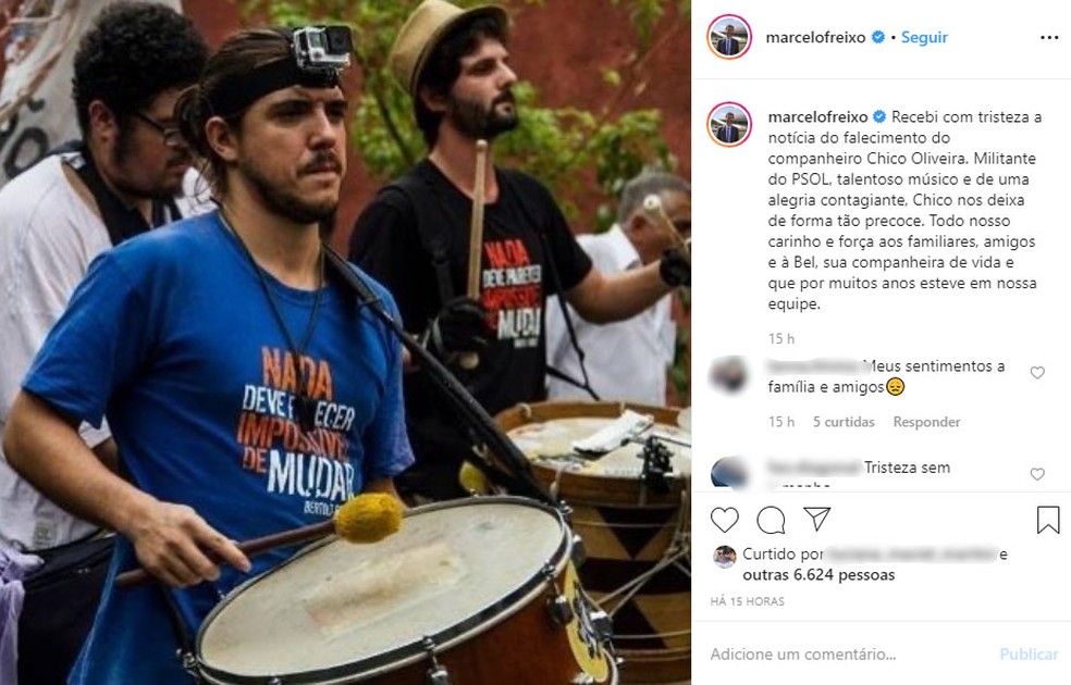 Deputado federal Marcelo Freixo lamenta morte do músico Chico Oliveira — Foto: Reprodução / rede social