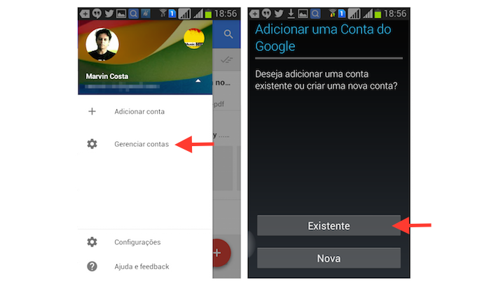 Acessando a tela de inicial de configura??o de um nova conta no Inbox para Android (Foto: Reprodu??o/Marvin Costa)