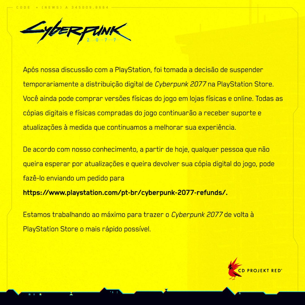 Cyberpunk 2077 é removido da PS Store; saiba pedir reembolso no PS4 e Xbox | Jogos de RPG | TechTudo