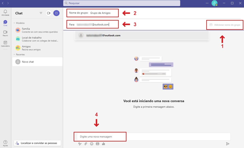 Caminho para adicionar nome ao grupo do Microsoft Teams — Foto: Reprodução/Barbara Mannara