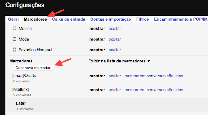 Iniciando a criação de um marcador personalizado no Gmail (Foto: Reprodução/Marvin Costa)