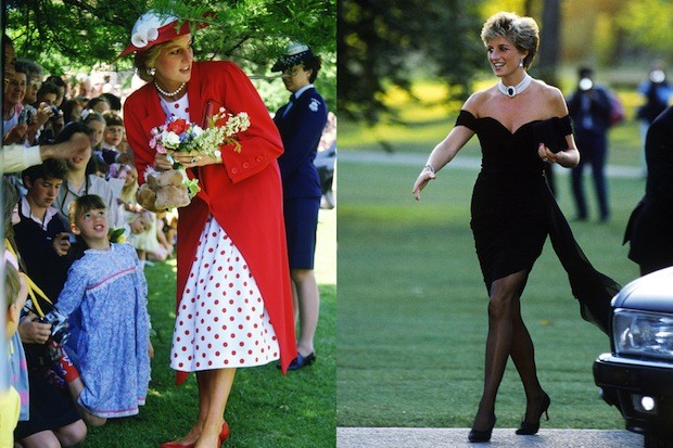 “Shy Di”, the Princess of Wales during a visit to Australia in 1985. Right: “confident divorcée” Diana attends the Vanity Fair party at London’s Serpentine Gallery in 1994. The famous black “revenge dress” was a spectacular coup by the princess, worn on the very evening that Prince Charles admitted to adultery on television (Foto: Getty)
