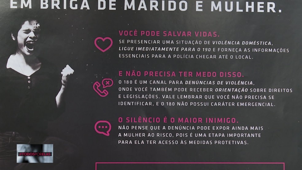 Orientações de como proceder em caso de violência contra a mulher estão em cartaz colocado em condomínio — Foto: Reprodução/TV Globo 