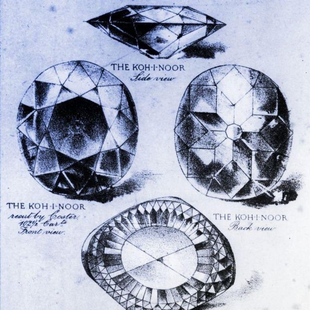 Ilustrações do diamante Koh-i-Noor que datam de cerca de 1860 — Foto: GETTY IMAGES