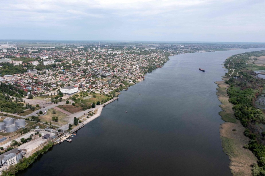 Vista aérea da cidade de Kherson, em meio à ação militar russa em andamento na Ucrânia