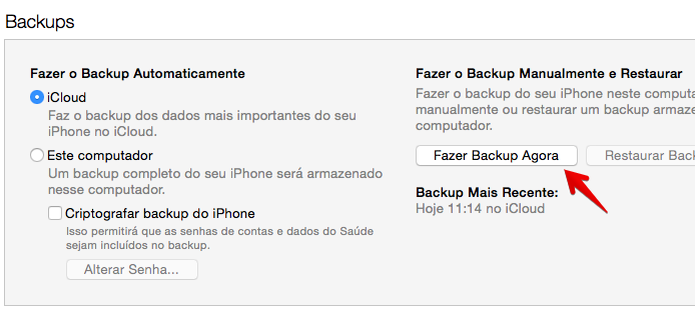 Fazendo backup do iPhone no iTunes (Foto: Reprodução/Helito Bijora) 