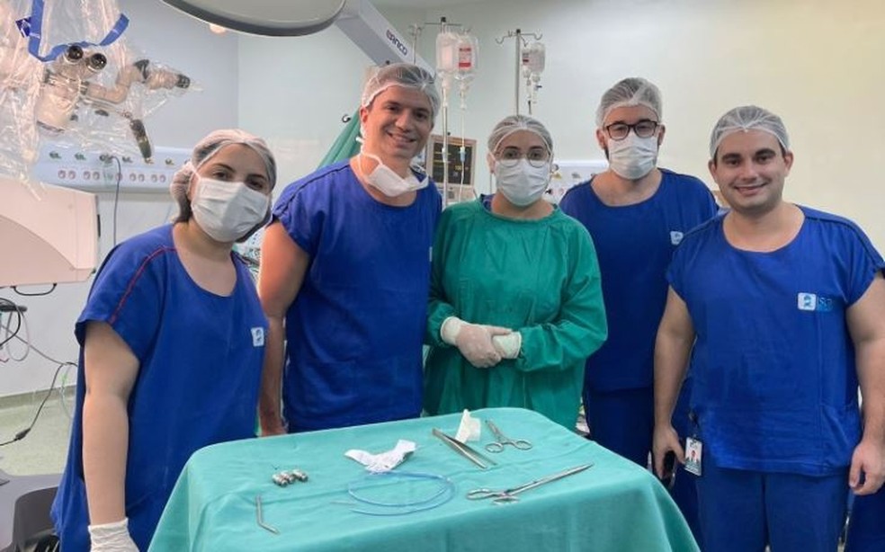 Tumor de 9 centímetros estava localizado na parte frontal do cérebro, responsável pela elaboração do comportamento e das emoções da paciente. — Foto: Sesa/ Divulgação