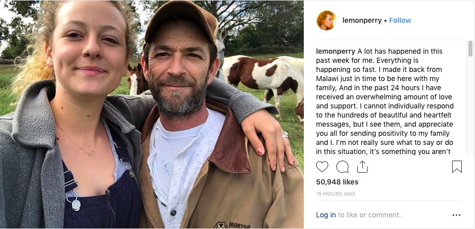 A homenagem publicada pela filha do ator Luke Perry ao pai  (Foto: Instagram)