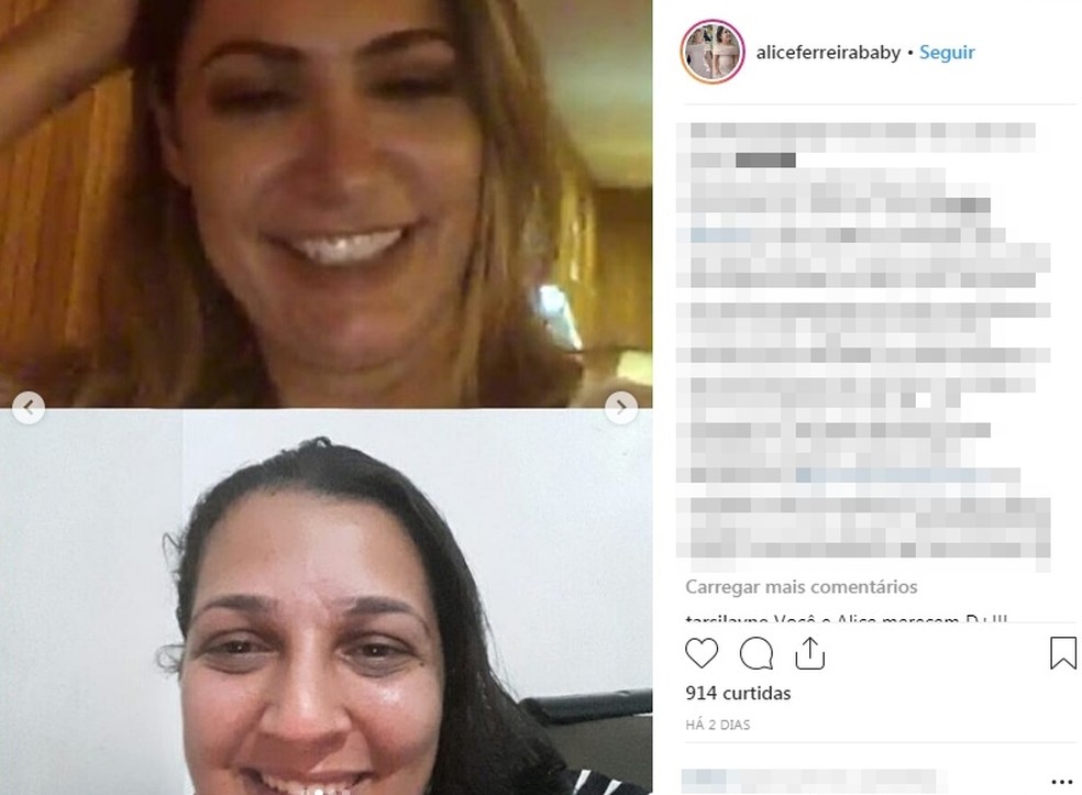 Mãe de Alice durante ligação de vídeo com Michele Bolsonaro — Foto: Instagram/Reprodução