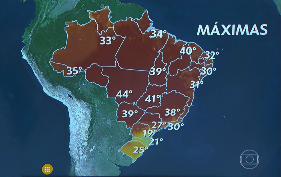 Previsão das máximas nas capitais nesta sexta-feira (9) — Foto: Reprodução/TV Globo