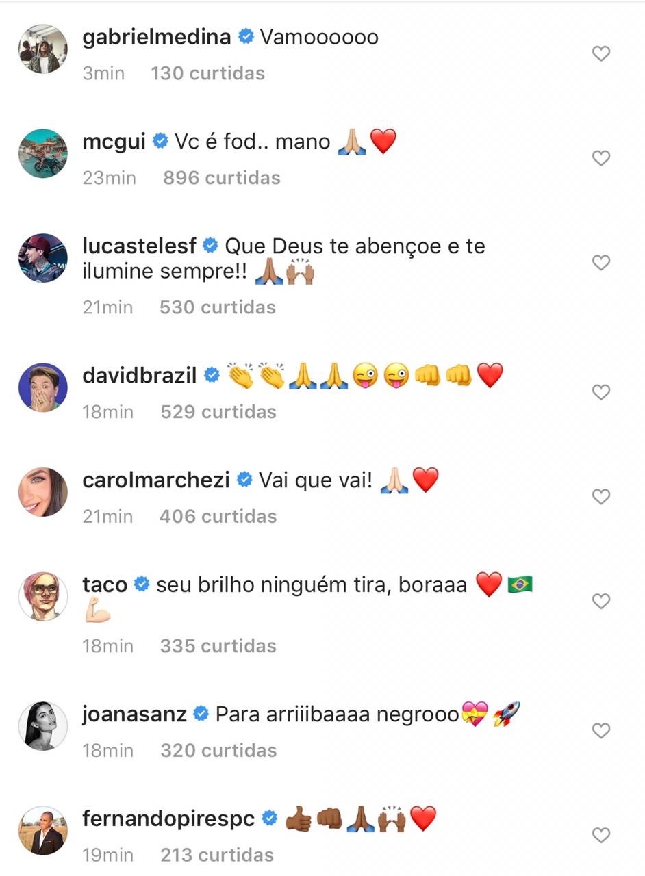 Comentários de famosos para Neymar (Foto: Reprodução/Instagram)