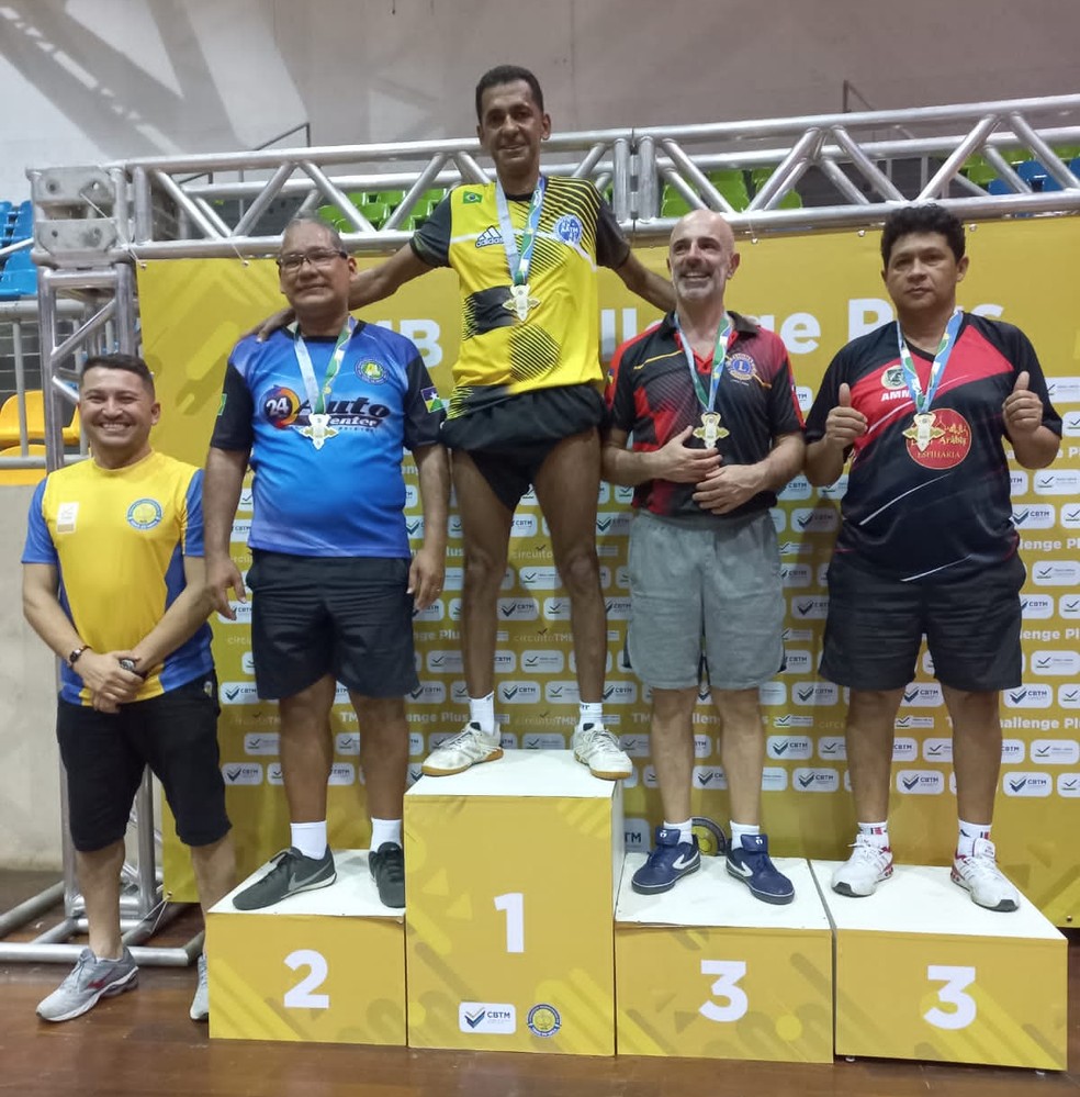 Pódio da categoria Veteranos 50+ no 7º TMB Charllenge Plus 2022 — Foto: Divulgação/FTMEAC