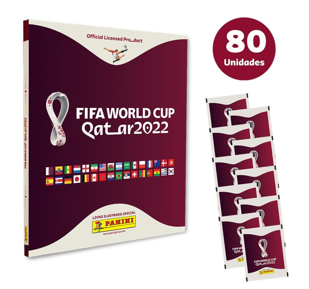 Preço do pacote de figurinhas do álbum da Copa do Mundo de 2022 dobra em relação edição anterior — Foto: Divulgação/Panini