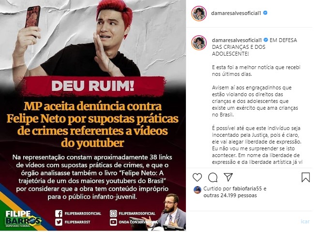 Publicação da ministra Damares no Instagram