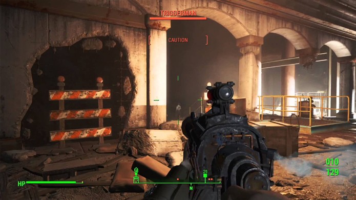 As coisas ficam bem complicadas contra os homens de Magrão Malone na Estação Park Street de Fallout 4 (Foto: Reprodução/YouTube)