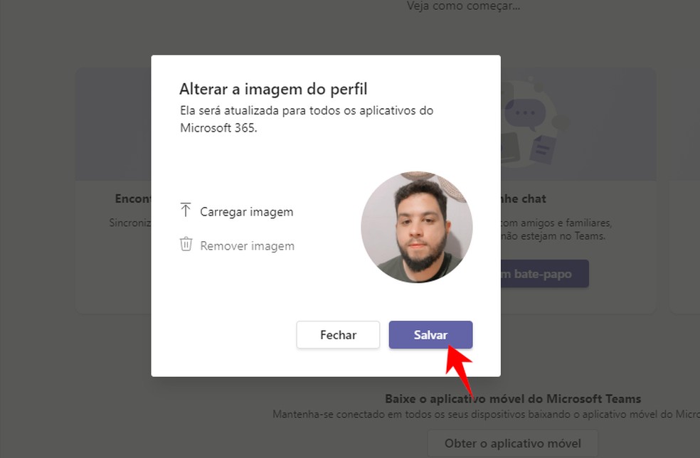 Foto de perfil do Microsoft Teams é alterada imediatamente pelo computador — Foto: Reprodução/Rodrigo Fernandes