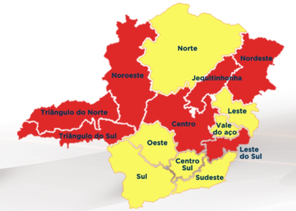 Regiões de Minas estão em fases mais restritivas do programa Minas Consciente. — Foto: Governo de MG