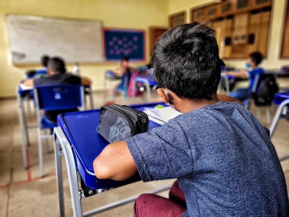 Crianças em sala de aula de escola de Macapá — Foto: Jorge Júnior/Rede Amazônica