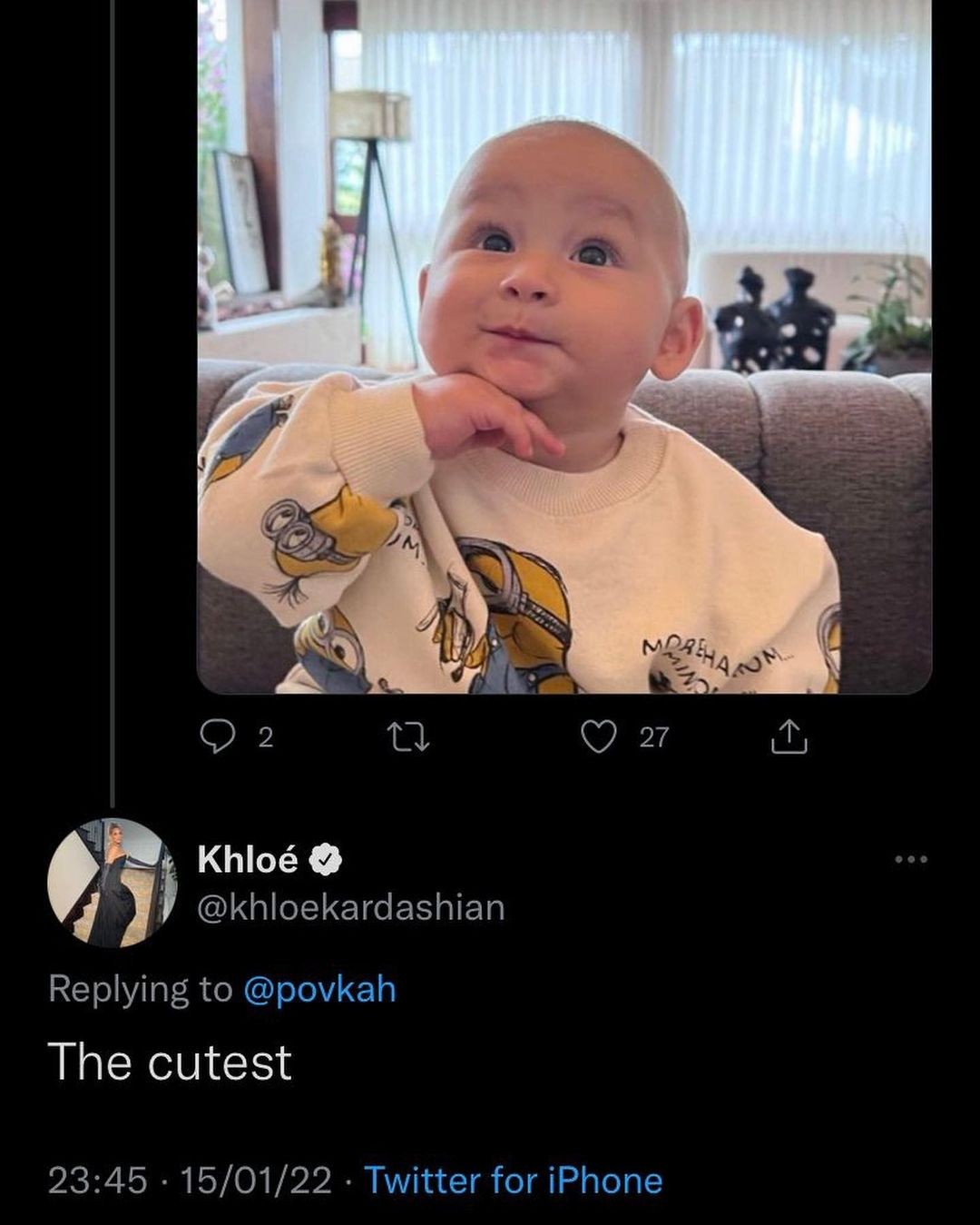 Khloé elogiou o pequeno Cris no Instagram (Foto: Reprodução/Twitter)