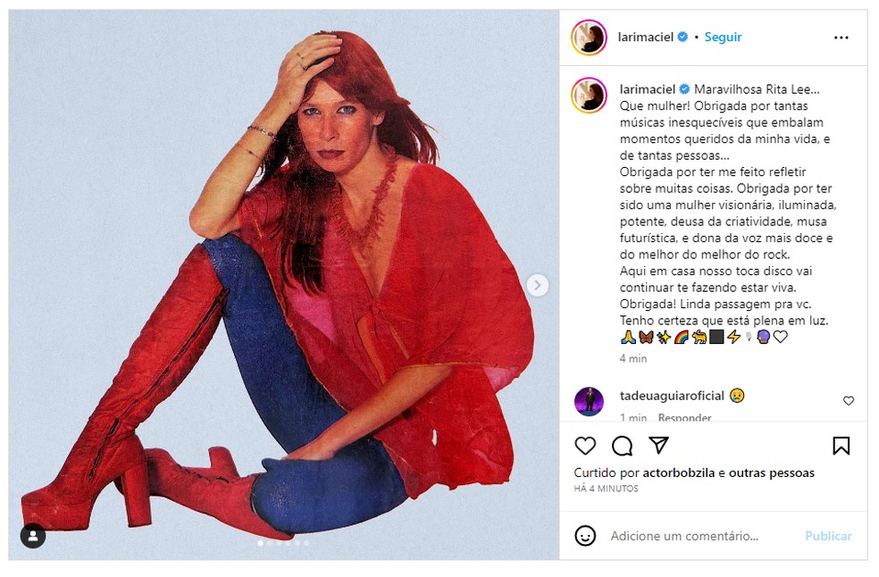 Larissa Maciel lamenta morte de Rita Lee — Foto: Reprodução/ Instagram