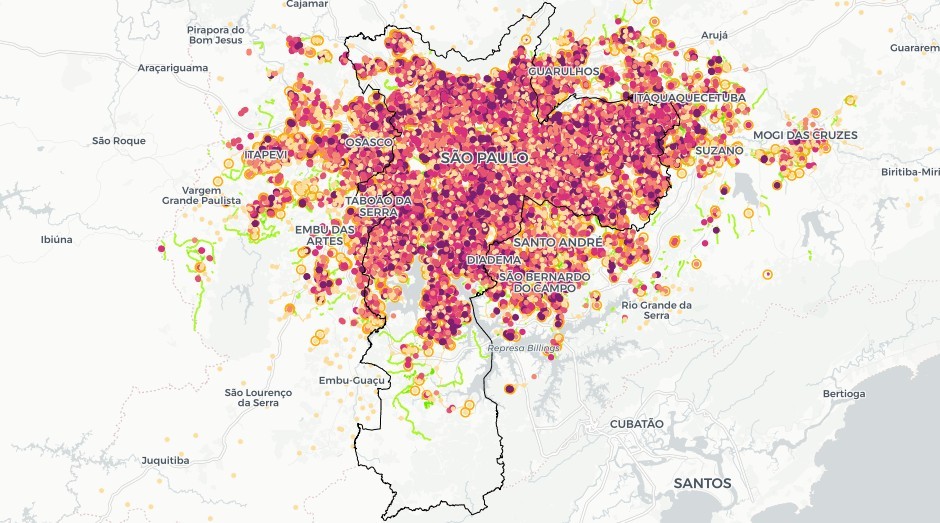 Mapa dos casos de covid-19 na cidade de São Paulo (Foto: Reprodução)