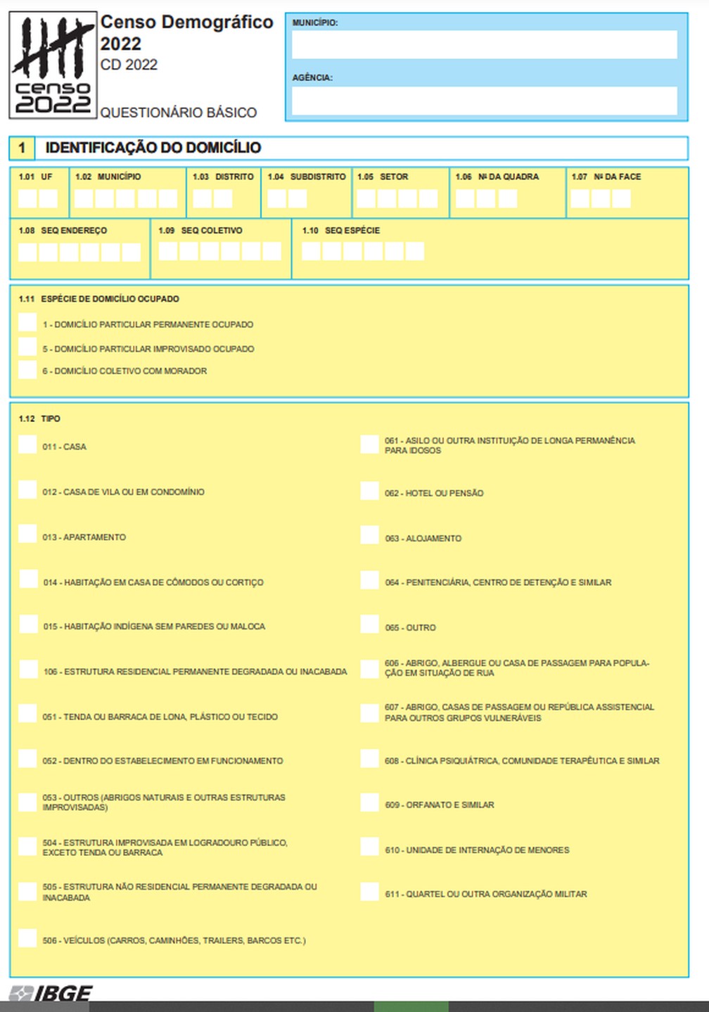 Imagem da página inicial do questionário básico do Censo 2022 — Foto: Reprodução/IBGE
