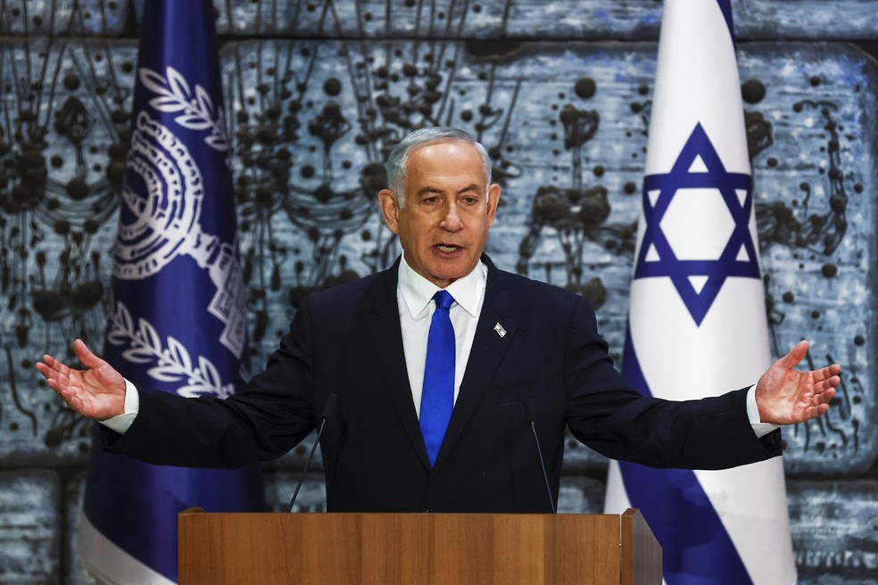 Benajmin Netanyahu discursa oficialmente como Primeiro-ministro de Israel — Foto: Ronen Zvulun/REUTERS