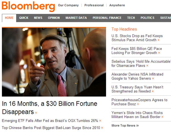 Bloomberg vê pedido de recuperação como fim de fortuna de US$ 30 bilhões em 16 meses. (Foto: Reprodução)
