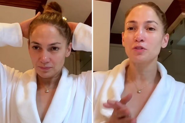 Jennifer Lopez de roupão e sem maquiagem antes de se arrumar para compromisso profissional (Foto: Instagram)