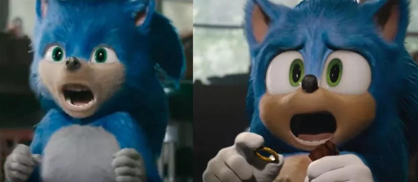 Antes e depois: o novo visual do personagem Sonic após o primeiro look ser criticado pelos fãs do personagem (Foto: Reprodução)