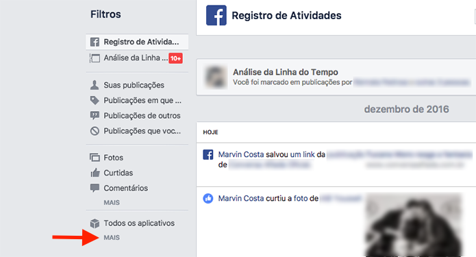 Opção para acessar mais detalhes no Registro de Atividades de uma conta do Facebook (Foto: Reprodução/Marvin Costa)