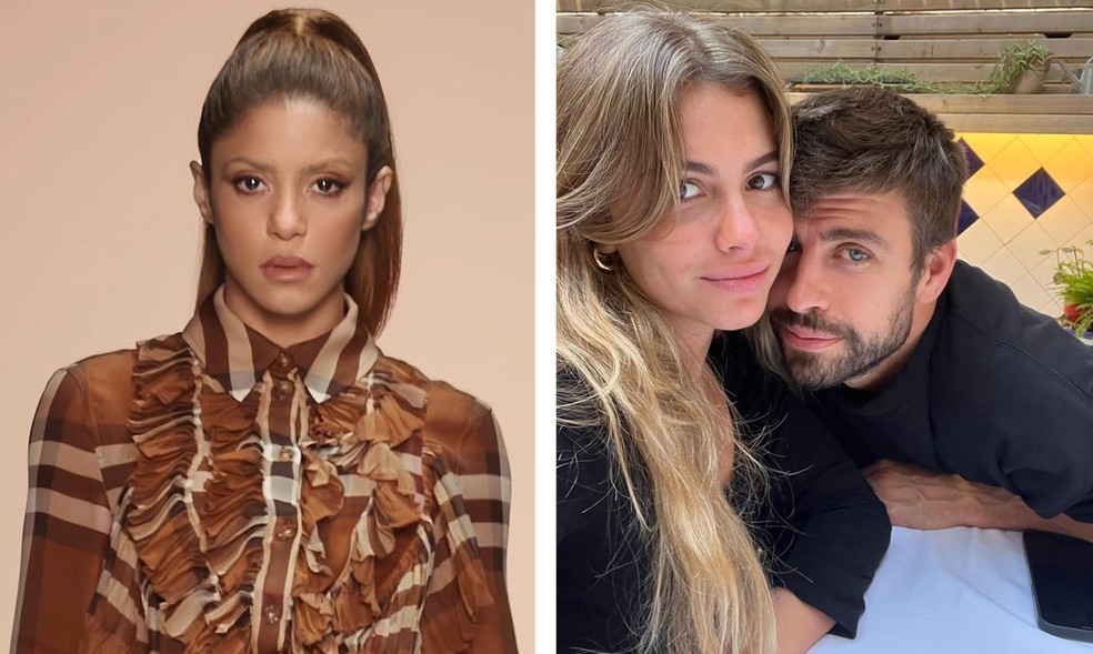 Shakira (à esquerda) e Clara Chia com Gerard Piqué (à direita) — Foto: Instagram