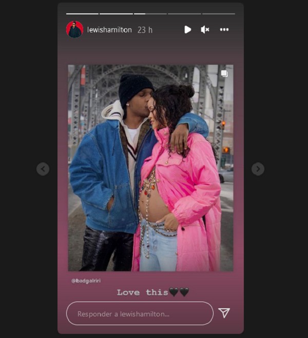 O post de Lewis Hamilton celebrando a gravidez de Rihanna (Foto: Instagram)