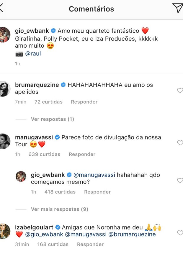 Comentários na foto da Giovanna Ewbank (Foto: Reprodução/Instagram)