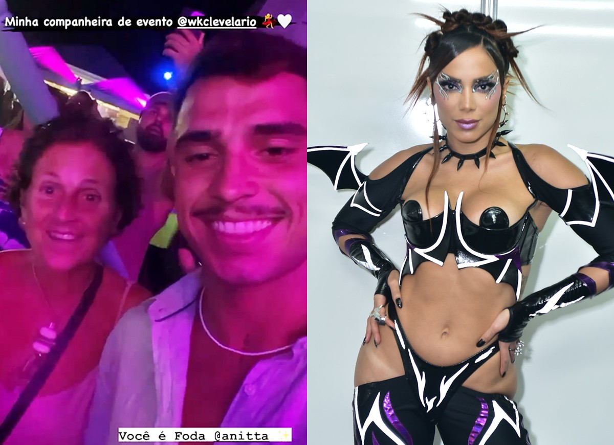 Após beijos em Anitta, Thiago Clevelario leva a mãe a show da cantora (Foto: Reprodução/Instagram e Marcello Sá Barretto/AgNews)