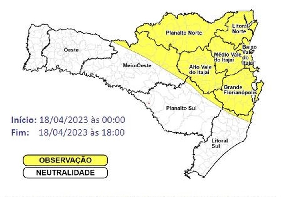 Mapa da chuva intensa em Santa Catarina — Foto: Defesa Civil/Divulgação