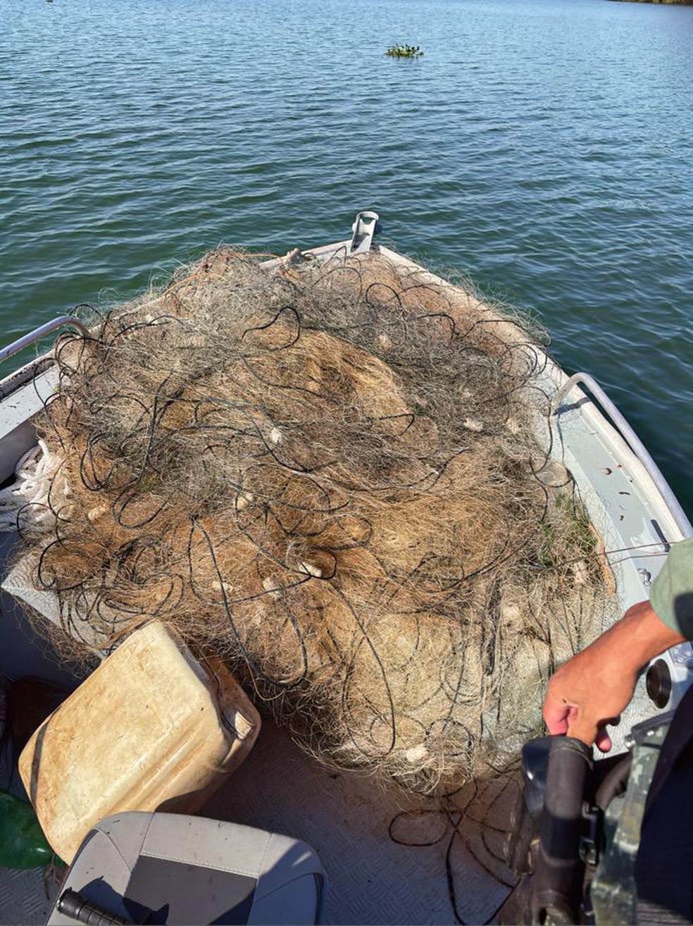 Mais de 2km de redes de pesca foram apreendidos em Pirapozinho (SP) — Foto: Polícia Militar Ambiental