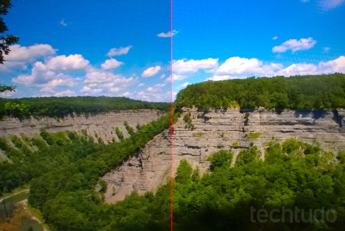 Antes e depois da imagem tratada com software da AMD (Foto: Isadora Díaz/TechTudo)