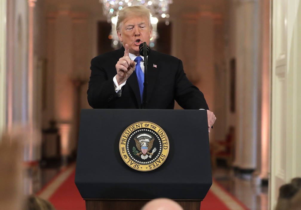Donald Trump em coletiva de imprensa na Casa Branca  â€” Foto: Evan Vucci/AP Photo