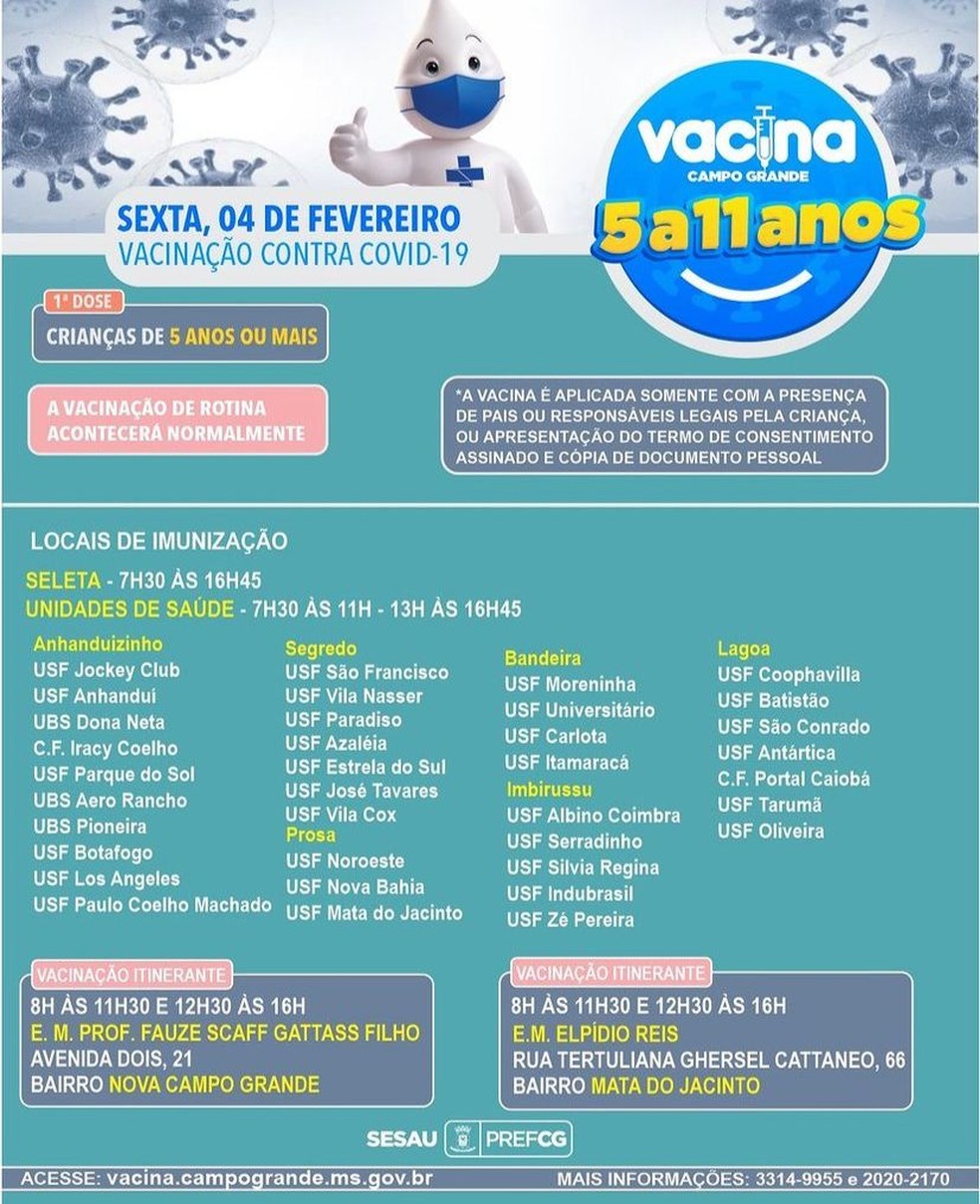 Vacinao infantil em Campo Grande na sexta-feira (4).  Foto: Reproduo/Sesau