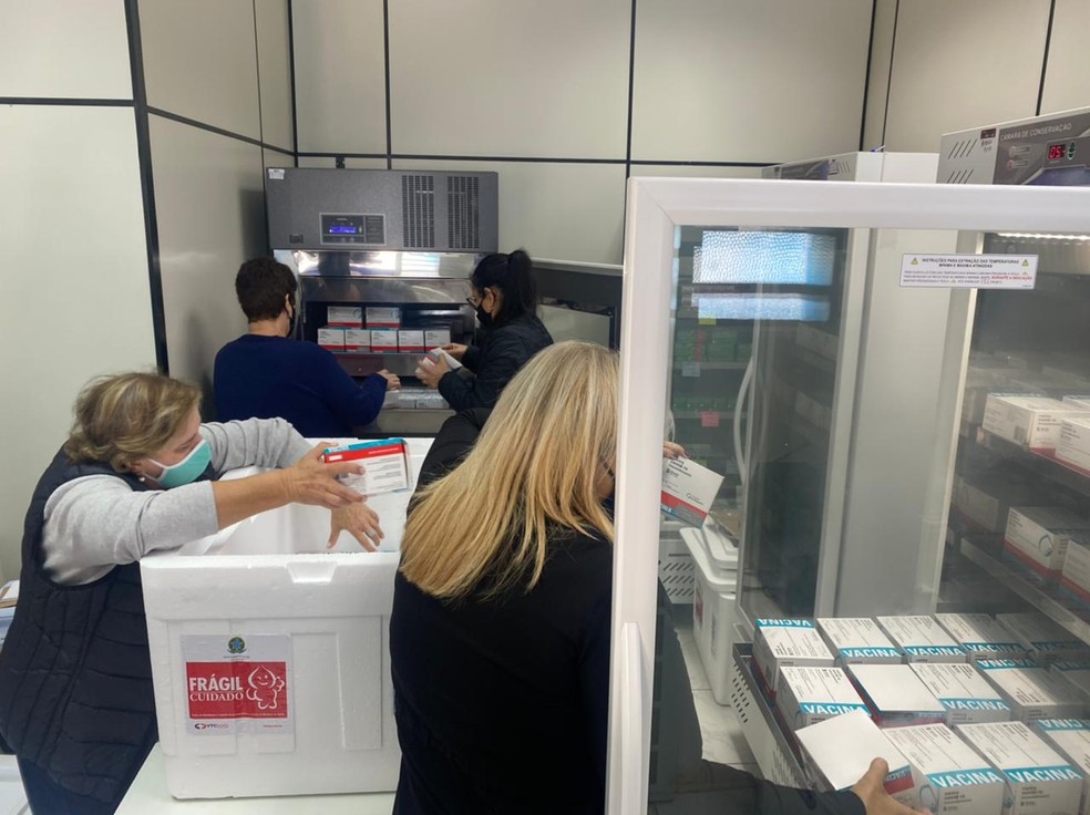 Doses da vacina contra Covid ficarão armazenadas em refrigeradores em Botucatu — Foto: Gabriela Prado/TV TEM