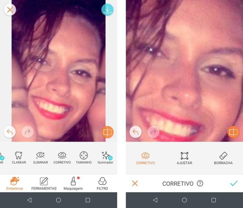 Ferramenta de corretivo do AirBrush remove olheiras de forma simples — Foto: Reprodução/Raquel Freire