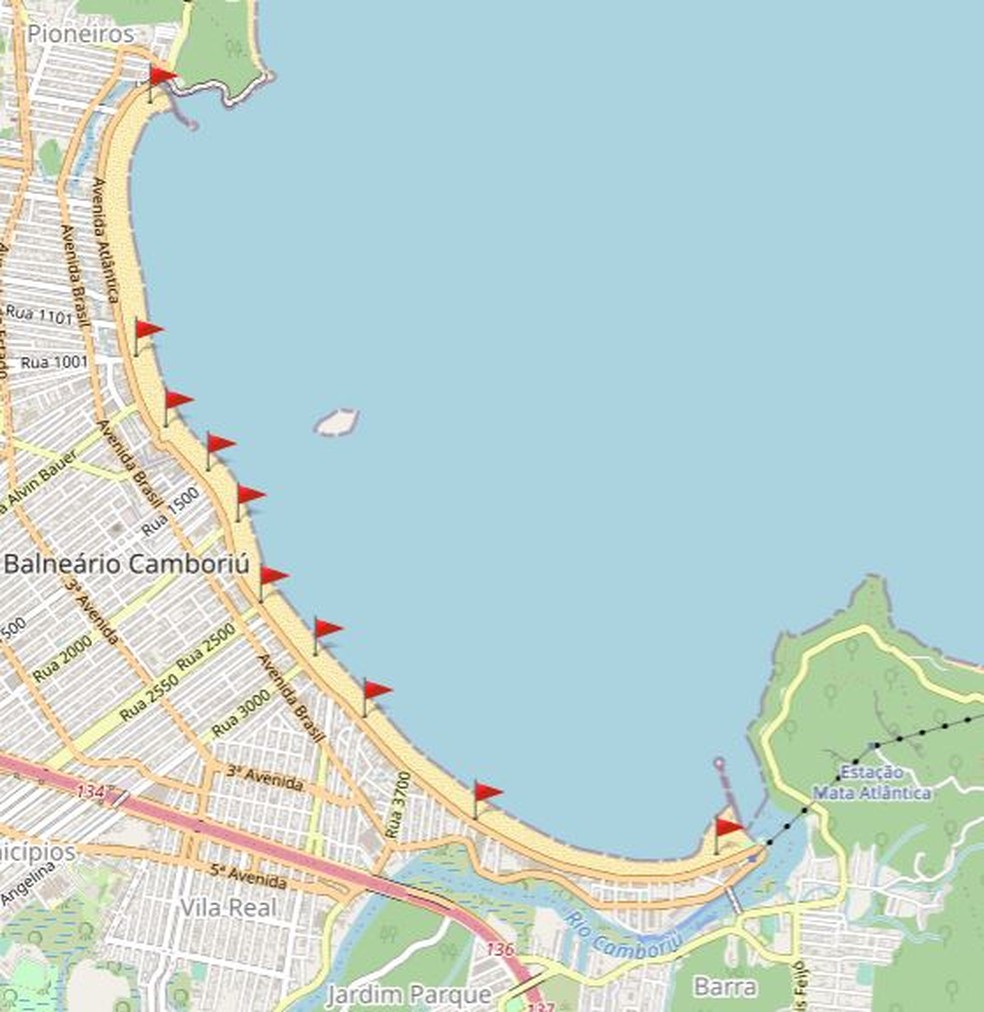 Praia Central de Balneário Camboriú tem todos os pontos impróprios para banho, segundo IMA — Foto: Reprodução/IMA