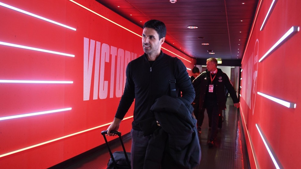 Arteta chega ao Emirates para Arsenal x Newcastle — Foto: Arsenal
